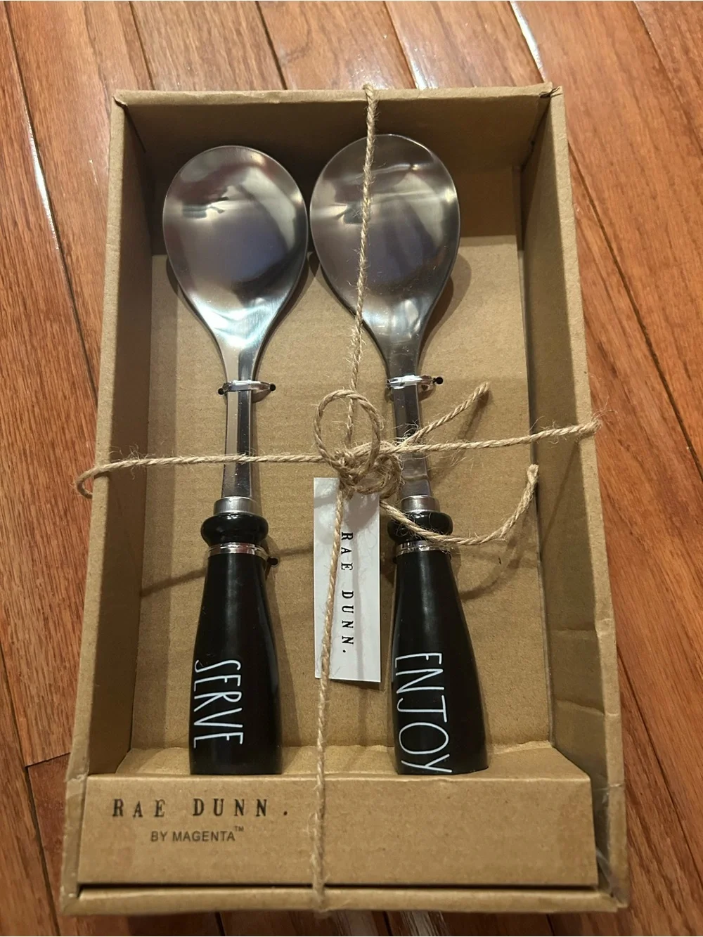 Rae Dunn Black Serve & Enjoy Stainless Steel Serving Spoons Set, New in Box